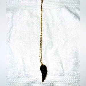 Shallawista Gold Necklace with Black Druzy Angel Wing